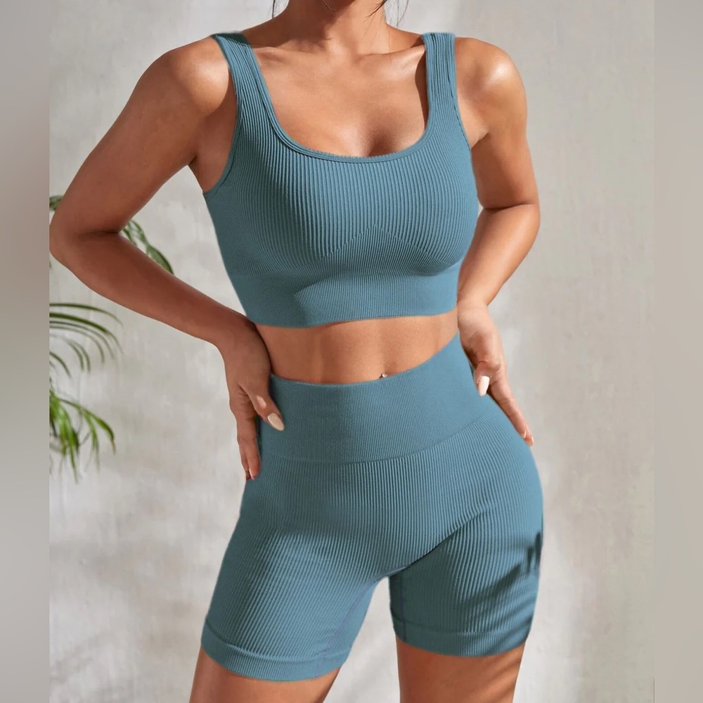Teal Seamless Ribbed Activewear Set